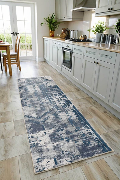 Pastel Home Kaşmir doku yumuşak kaymaz pamuk taban oturma odası salon mutfak koridor çocuk lacivert halı kilim - Resim 5