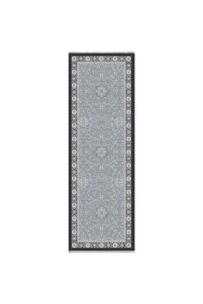 Pastel Home Açık Mavi Klasik Şönil Halı Kilim Yolluk Yıkanabilir Kaymaz Saçaklı - Resim 6