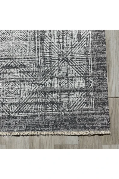 Pastel Home Gri Antrasit Çerçeveli Modern Şönil Halı Yolluk Kilim Salon Koridor Mutfak Kaymaz Yıkanabilir - Resim 2
