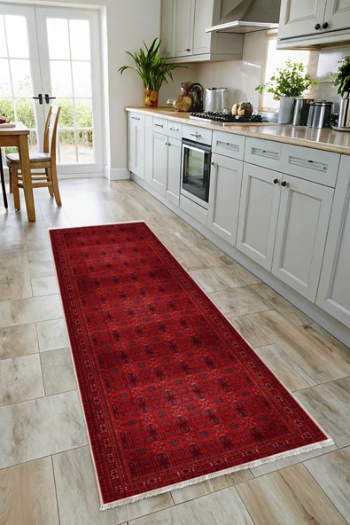 Pastel Home Tasarım Bordo Kırmızı Afgan Türkmen Şönil Halı Kilim Yolluk Kaymaz Yıkanabilir Salon Mutfak Koridor - Resim 7