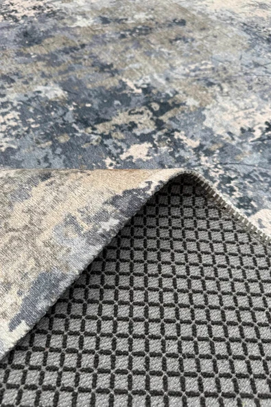 Pastel Home Sarı Gri Abstract Şönil Halı Kilim Yolluk Kaymaz Yıkanabilir Saçaklı Oturma Odası Mutfak Koridor - 4