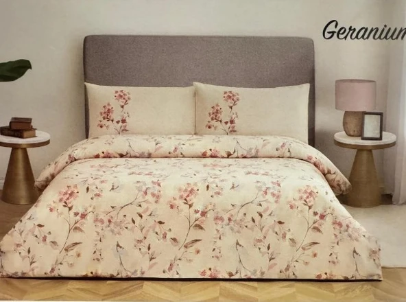 Özdilek Nev Geranium Bej Çift Kişilik Nevresim Takımı