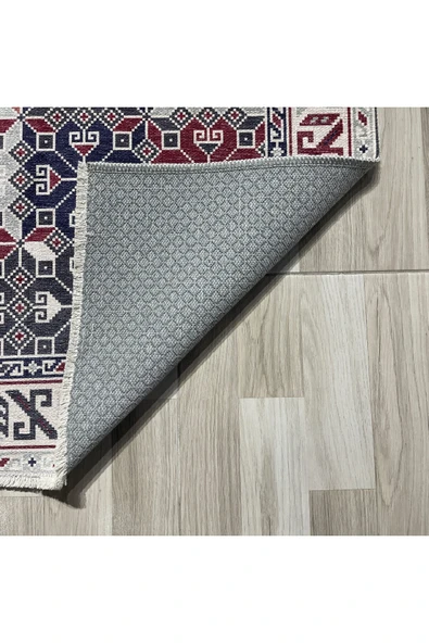 Pastel Home Ekru Bordo Antrasit Etnik Şönil Halı Kilim Yolluk Kaymaz Yıkanabilir Oturma Odası Mutfak Koridor - 3