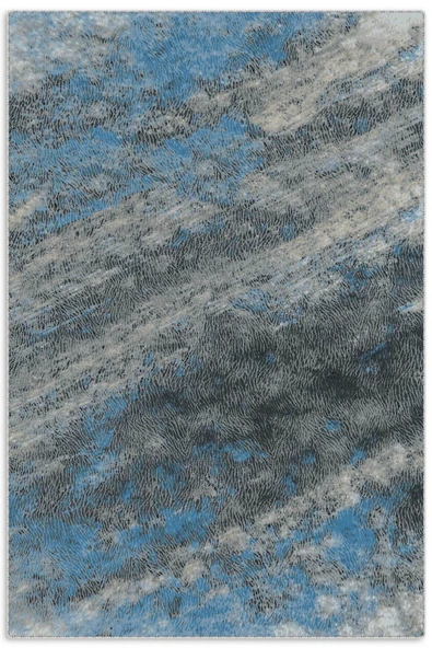 Pastel Home Antrasit Gri Mavi Abstract Şönil Halı Kilim Yolluk Kaymaz Taban Yıkanabilir Saçaklı ürün görseli 1