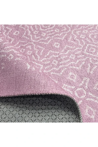 Pastel Home Modern Pembe Şönil Halı Kilim Yolluk Saçaklı Yıkanabilir Kaymaz Mutfak Koridor Salon Oturma Odası - 4