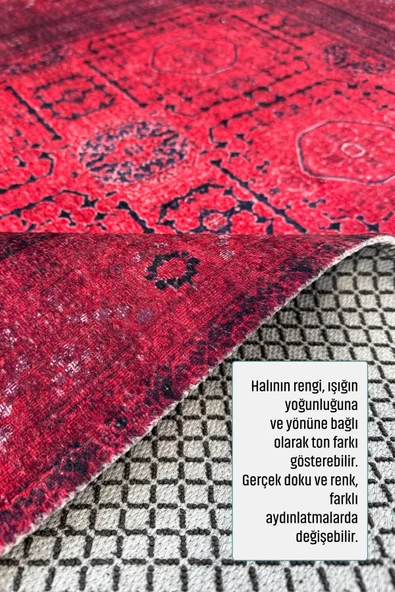 Pastel Home Tasarım Bordo Kırmızı Afgan Türkmen Şönil Halı Kilim Yolluk Kaymaz Yıkanabilir Salon Mutfak Koridor - Resim 5