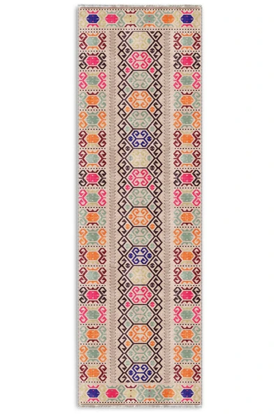 Pastel Home Bej Pembe Anadolu Kilim Modeli Şönil Halı Kilim Yolluk Kaymaz Yıkanabilir Salon Koridor Mutfak - 6