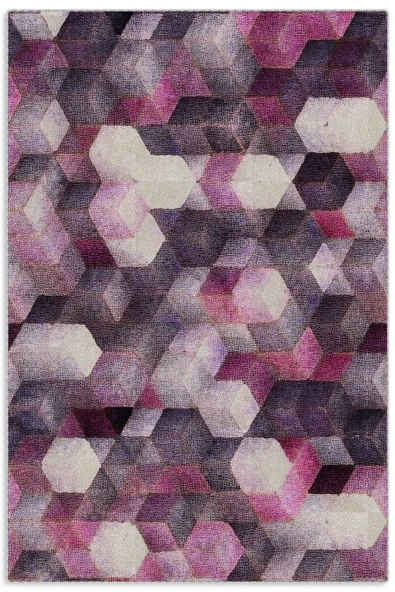 Pastel Home Geometrik Mor Pembe Şönil Halı Kilim Yolluk Yıkanabilir Kaymaz Salon Mutfak Oturma Odası Koridor