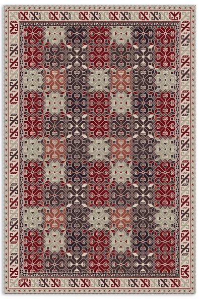 Pastel Home Ekru Bordo Antrasit Etnik Şönil Halı Kilim Yolluk Kaymaz Yıkanabilir Oturma Odası Mutfak Koridor