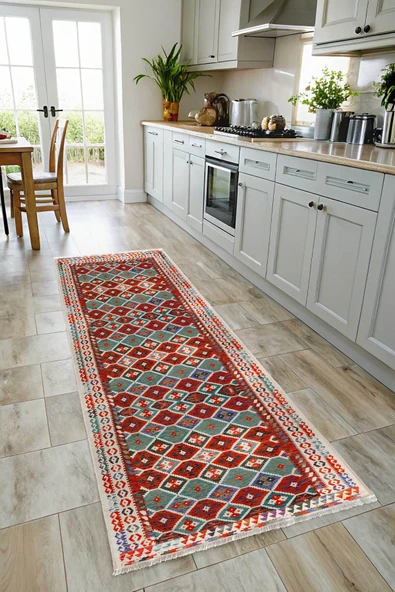 Pastel Home Renkli Anadolu Kilim Şönil Halı Yolluk Yıkanabilir Saçaklı Kaymaz Mutfak Koridor Oturma Yatak Odası - 6