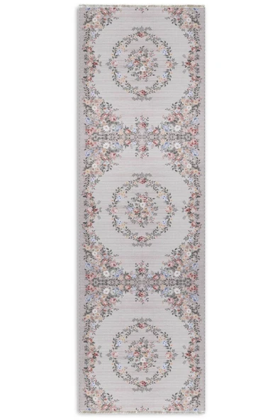 Pastel Home Eskitme çiçekli bej krem şönil halı kendinden saçaklı yıkanabilir salon mutfak koridor kaymaz taban - Resim 6