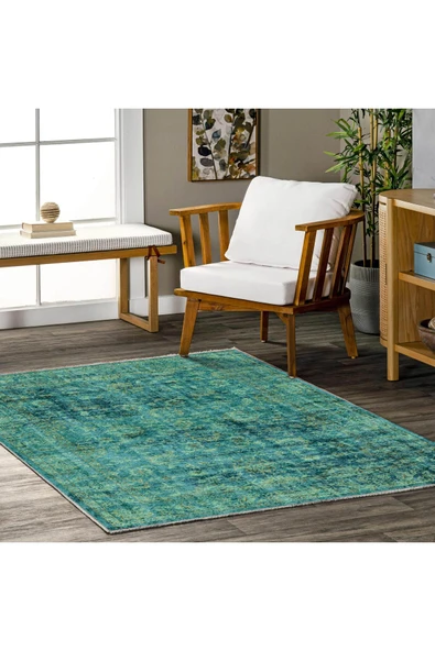 Pastel Home Su Yeşili Eskitme Şönil Halı Kilim Yolluk Kaymaz Yıkanabilir Saçaklı Oturma Odası Mutfak Koridor - 7