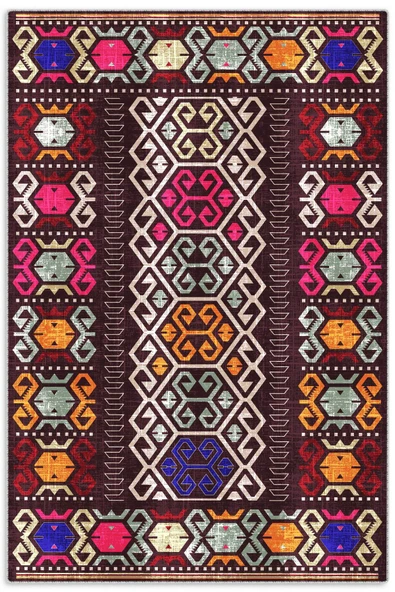 Pastel Home Bej Pembe Anadolu Kilim Modeli Şönil Halı Kilim Yolluk Kaymaz Yıkanabilir Salon Koridor Mutfak - 7