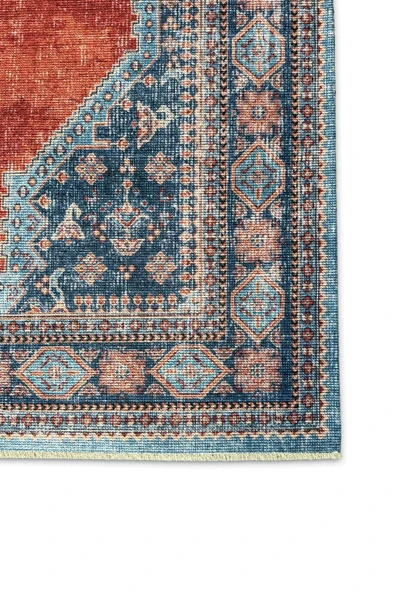 Pastel Home Kendinden saçaklı eskitme mavi turuncu kiremit şönil halı kilim yolluk klasik kaymaz yıkanabilir - Resim 3