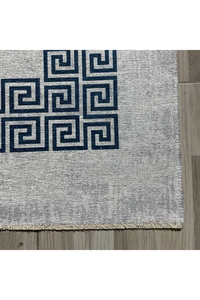 Pastel Home Modern Gri Çerçeveli Gri Şönil Halı Kilim Yolluk Yıkanabilir Kaymaz Salon Mutfak Koridor - Resim 8