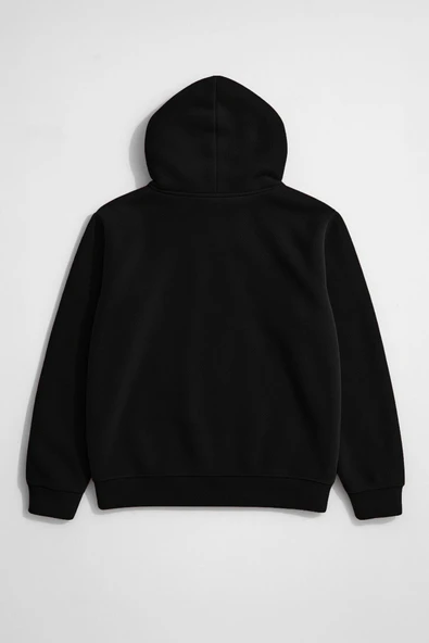Kadın Kapüşonlu Cepli Siyah Polar Sweatshirt - Resim 3