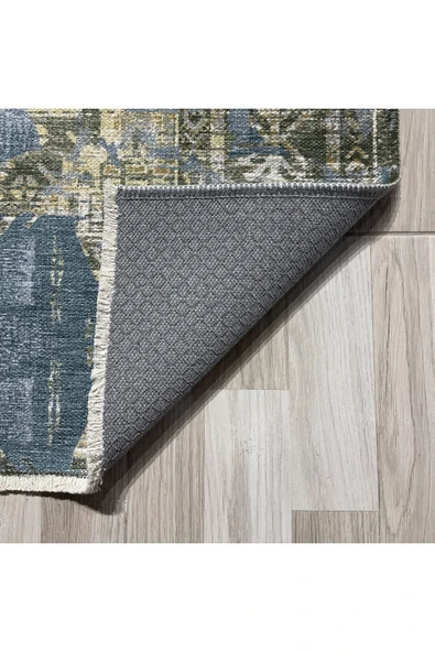 Pastel Home Antrasit Eskitme Desenli Şönil Halı Kilim Yolluk Kaymaz Taban Yıkanabilir Kendinden Saçaklı - 3