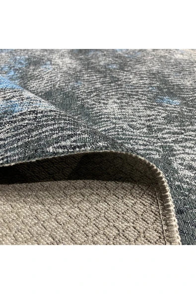 Pastel Home Antrasit Gri Mavi Abstract Şönil Halı Kilim Yolluk Kaymaz Taban Yıkanabilir Saçaklı - Resim 4