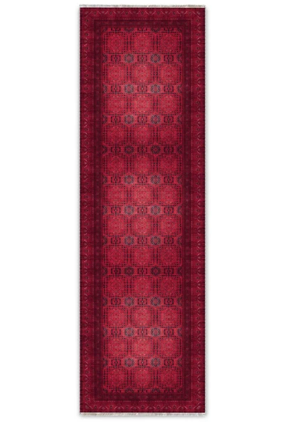 Pastel Home Tasarım Bordo Kırmızı Afgan Türkmen Şönil Halı Kilim Yolluk Kaymaz Yıkanabilir Salon Mutfak Koridor - Resim 6
