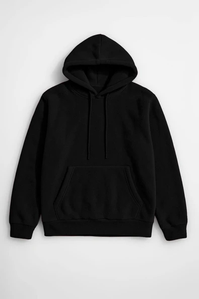 Kadın Kapüşonlu Cepli Siyah Polar Sweatshirt - Resim 2