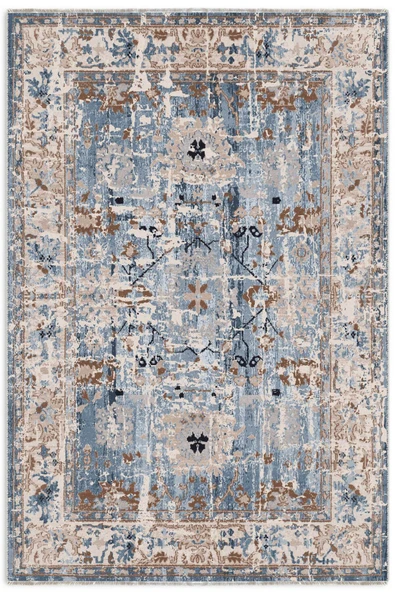 Pastel Home Bej Mavi Tasarım Şönil Halı Kilim Yolluk Kaymaz Yıkanabilir Saçaklı Oturma Odası Mutfak Koridor