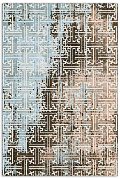 Pastel Home Vintage Dokunuşlu Modern Şönil Halı Kilim Yolluk Kahve Bej Açık Mavi Kaymaz Yıkanabilir Saçaklı ürün görseli 1