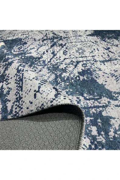 Pastel Home Abstract Mavi Şönil Halı Kilim Kaymaz Yıkanabilir Saçaklı Salon Oturma Odası Mutfa Koridor - 4