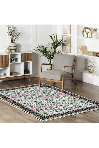 Pastel Home Turuncu Pembe Kahve Etnik Şönil Halı Kilim Yolluk Kaymaz Yıkanabilir Kordidor Mutfak Yatak Odası - 11