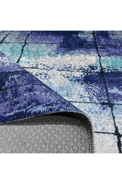 Pastel Home Bohem Eskitme Şönil Halı Kilim Yolluk Mor Kaymaz Pamuk Taban Yıkanabilir Kendinden Saçaklı - Resim 4