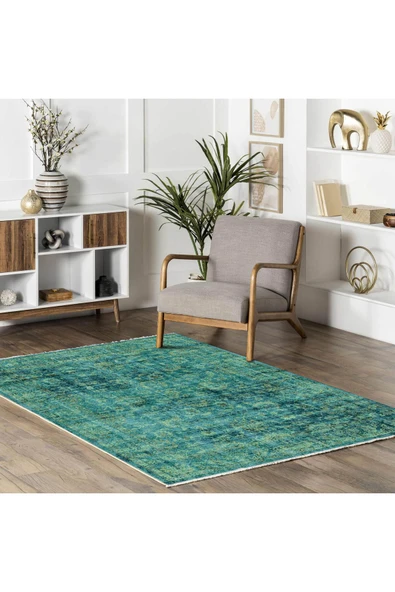 Pastel Home Su Yeşili Eskitme Şönil Halı Kilim Yolluk Kaymaz Yıkanabilir Saçaklı Oturma Odası Mutfak Koridor - 2