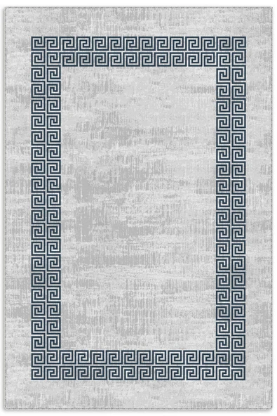Pastel Home Modern Gri Çerçeveli Gri Şönil Halı Kilim Yolluk Yıkanabilir Kaymaz Salon Mutfak Koridor - Resim 7