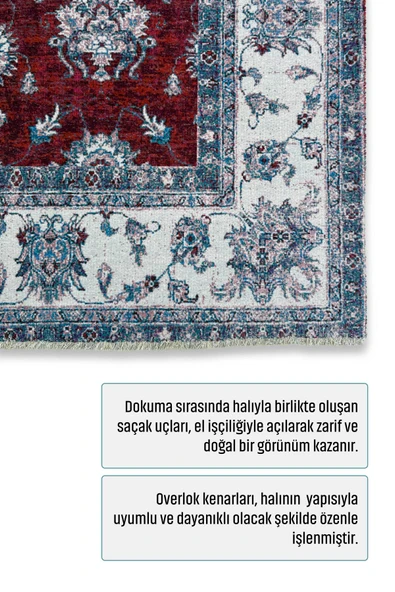 Pastel Home Mavi Klasik Şönil Halı Kilim Yolluk Yıkanabilir Kaymaz Oturma Odası Salon Mutfak Halısı - 7