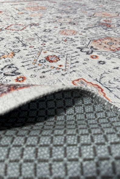 Pastel Home Eskitme bej krem turuncu şönil halı kilim yolluk yıkanabilir kaymaz taban salon mutfak koridor saçak - Resim 3