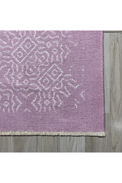 Pastel Home Modern Pembe Şönil Halı Kilim Yolluk Saçaklı Yıkanabilir Kaymaz Mutfak Koridor Salon Oturma Odası - 2