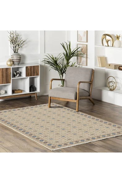 Pastel Home Etnik Bej Şönil Halı Kilim Yolluk Kaymaz Yıkanabilir Salon Mutfak Oturma Odası Koridor Yatak Odası - Resim 5