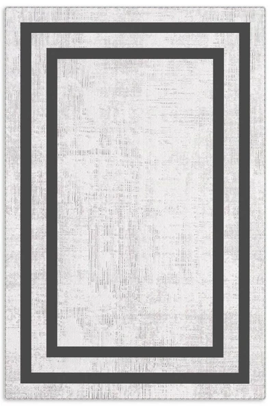 Pastel Home Siyah Çerçeveli Gri Şönil Halı Yolluk Kilim Salon Koridor Mutfak Kaymaz Yıkanabilir ürün görseli 1