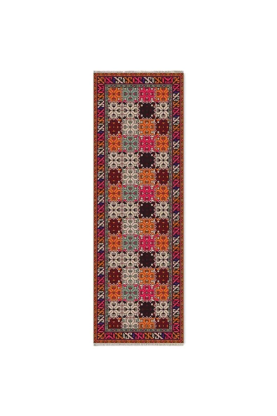 Pastel Home Turuncu Pembe Kahve Etnik Şönil Halı Kilim Yolluk Kaymaz Yıkanabilir Kordidor Mutfak Yatak Odası - 6