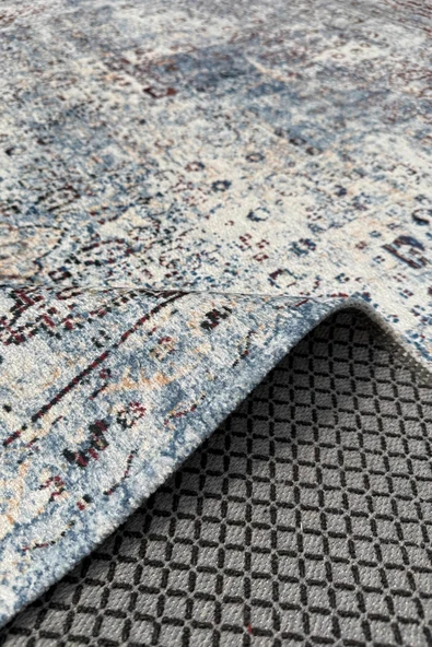 Pastel Home Vintage Mavi Şönil Halı Kilim Yolluk Kaymaz Saçaklı Yıkanabilir Salon Oturma Yatak Odası Mutfak - 5