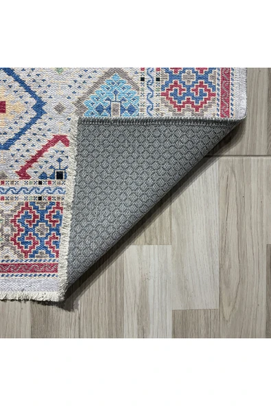 Pastel Home Renkli Etnik Desenli Bohem Şönil Halı Kilim Yolluk Kaymaz Yıkanabilir Salon Mutfak Koridor Çocuk Oda - Resim 3