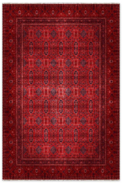 Pastel Home Tasarım Bordo Kırmızı Afgan Türkmen Şönil Halı Kilim Yolluk Kaymaz Yıkanabilir Salon Mutfak Koridor ürün görseli 1