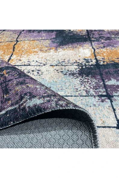 Pastel Home Bohem Eskitme Şönil Halı Kilim Yolluk Mor Kaymaz Pamuk Taban Yıkanabilir Kendinden Saçaklı - Resim 10