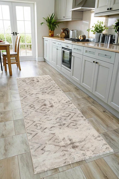 Pastel Home Eskitme Bej Gri Şönil Halı Kilim Yolluk Kaymaz Yıkanabilir Oturma Odası Mutfak Koridor Antre - Resim 6