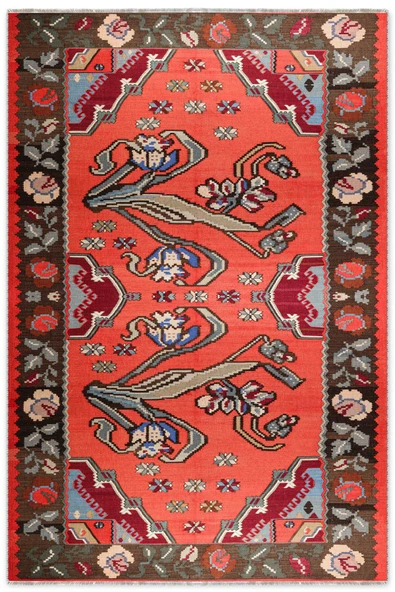 Pastel Home Pembe Kırmızı Eskitme Nostalji Anadolu Kilim Şönil Halı Yolluk Kaymaz Saçaklı Yıkanabilir