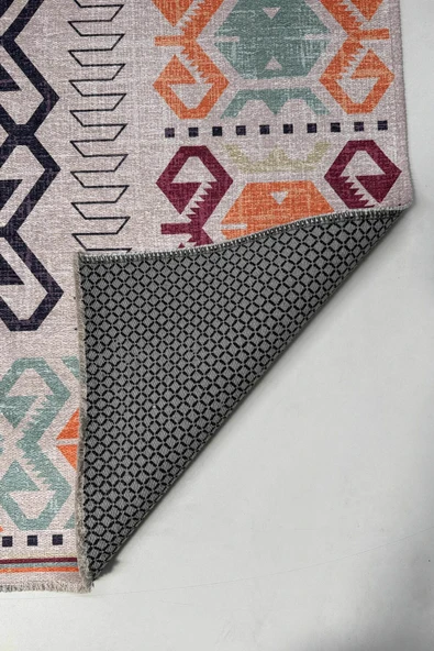 Pastel Home Bej Pembe Anadolu Kilim Modeli Şönil Halı Kilim Yolluk Kaymaz Yıkanabilir Salon Koridor Mutfak - 4