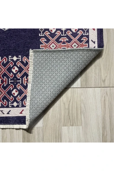 Pastel Home Etnik Gece Mavisi Şönil Halı Kilim Yolluk Kaymaz Yıkanabilir Salon Mutfak Oturma Odası Koridor - Resim 3