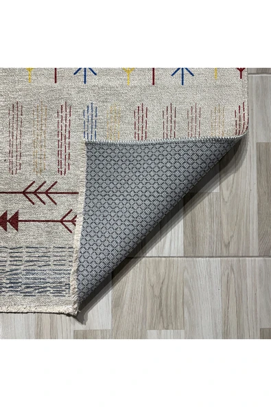 Pastel Home Bohem Tarzı Etnik Desenli Şönil Halı Kilim Yolluk Bej Renkli Çocuk Odası Oturma Odası Mutfak Kaymaz - 3