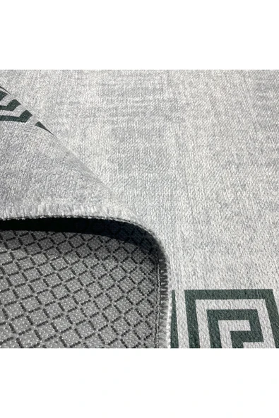 Pastel Home Modern Gri Çerçeveli Gri Şönil Halı Kilim Yolluk Yıkanabilir Kaymaz Salon Mutfak Koridor - Resim 4