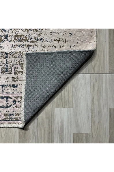 Pastel Home Etnik Desenli Yeşil Şönil Halı Kilim Yolluk Kaymaz Saçaklı Yıkanabilir Oturma Odası Mutfak Koridor - 3
