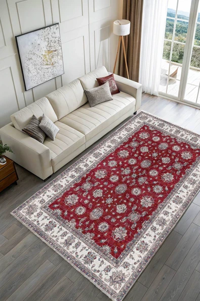 Pastel Home Mavi Klasik Şönil Halı Kilim Yolluk Yıkanabilir Kaymaz Oturma Odası Salon Mutfak Halısı - 6