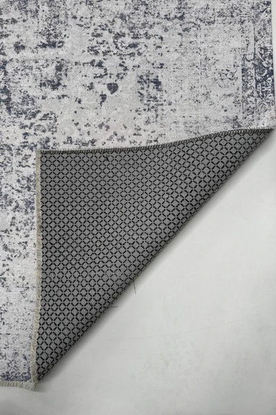 Pastel Home Vintage Bej Gri Şönil Halı Kilim Yolluk Kaymaz Yıkanabilir Saçaklı Salon Mutfak Koridor - Resim 3